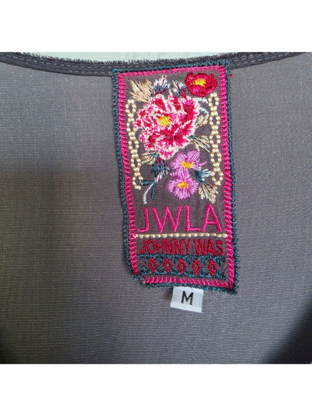 Johnny Was M Embroidered Velvet Tunic Top Gray Boho Long Sleeve Asymmetrical Hem - Picture 2 of 11